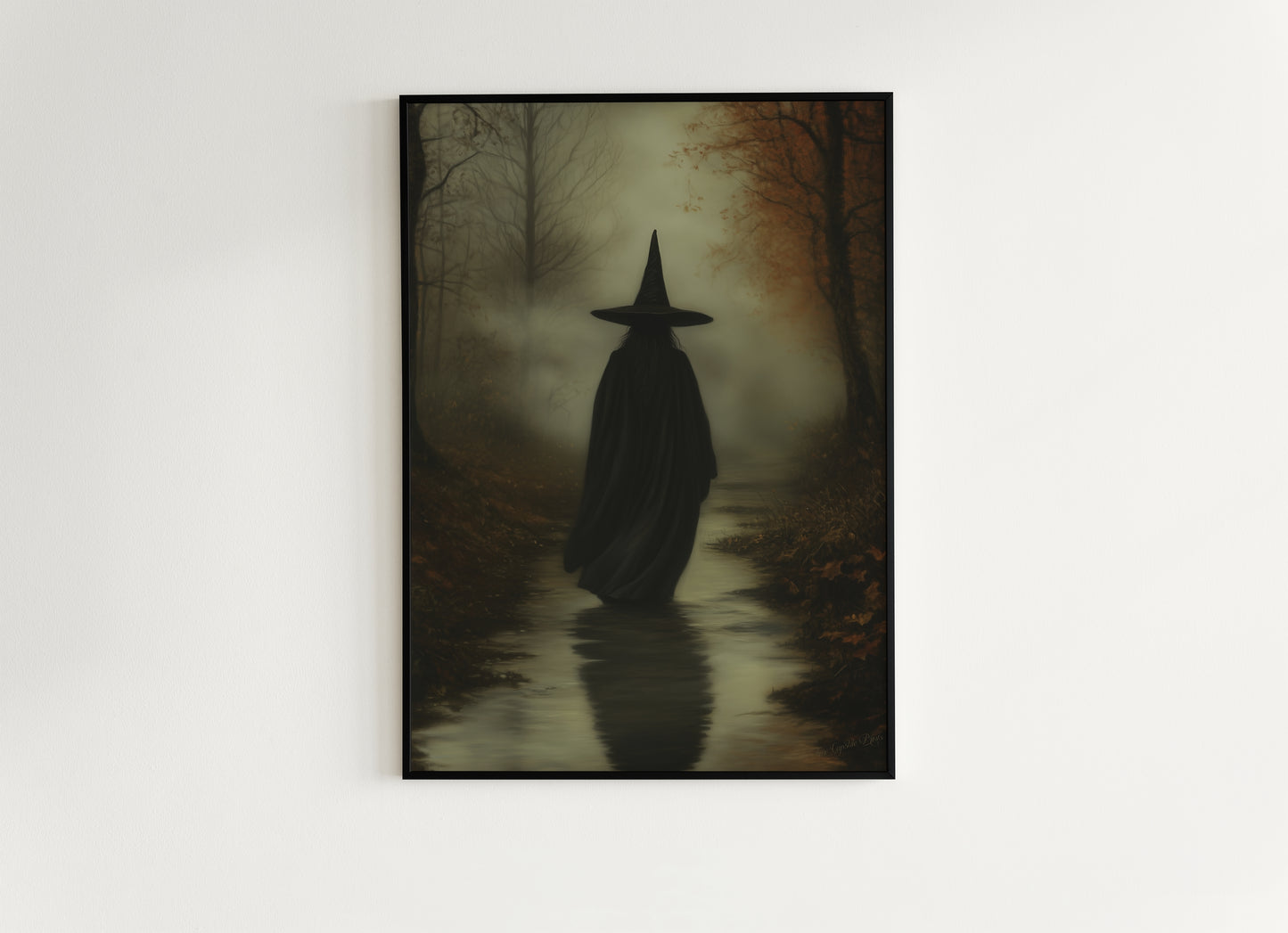 Gothic Witch in Forest Path Art Print, Whimsigoth Pagan Witchy Home Decor, Cottagecore Fairycore Wall Decor, Wiccan Dark Academia Poster