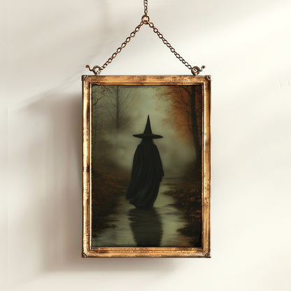 Gothic Witch in Forest Path Art Print, Whimsigoth Pagan Witchy Home Decor, Cottagecore Fairycore Wall Decor, Wiccan Dark Academia Poster