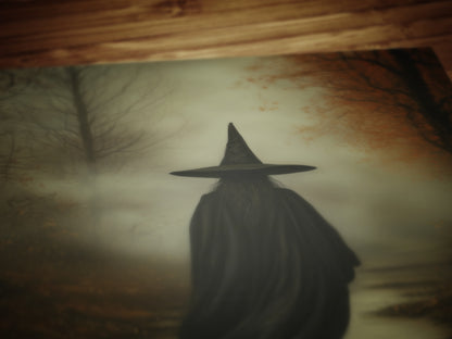 Gothic Witch in Forest Path Art Print, Whimsigoth Pagan Witchy Home Decor, Cottagecore Fairycore Wall Decor, Wiccan Dark Academia Poster