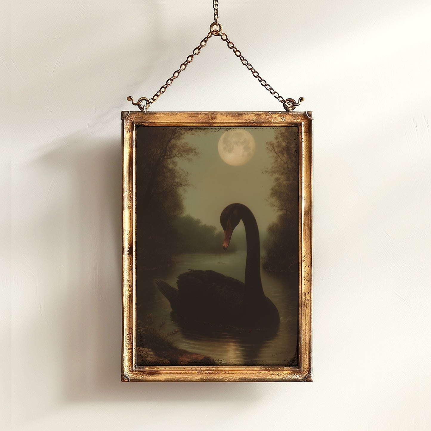Moody Moonlit Black Swan Art Print, Romantic Wall Art, Victorian Bird, Whimsigoth Nature Wall Decor, Vintage Gloomy Gothic Poster