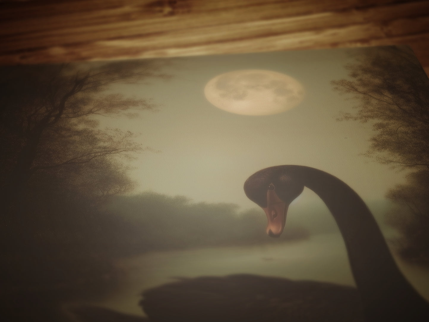 Moody Moonlit Black Swan Art Print, Romantic Wall Art, Victorian Bird, Whimsigoth Nature Wall Decor, Vintage Gloomy Gothic Poster