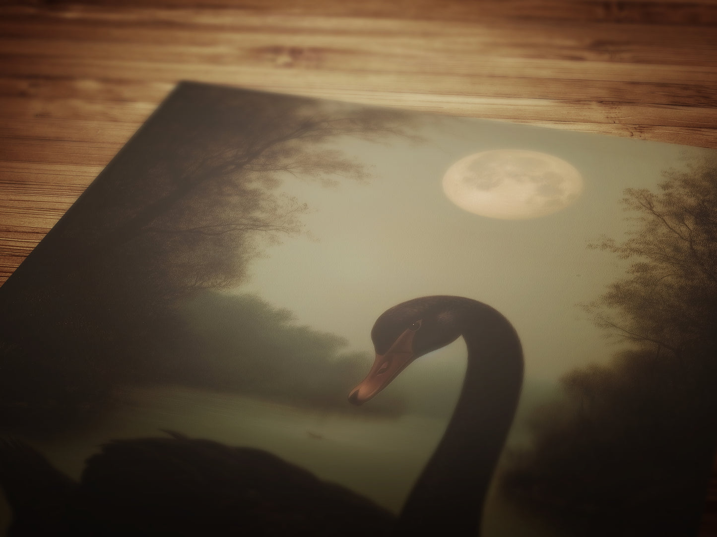 Moody Moonlit Black Swan Art Print, Romantic Wall Art, Victorian Bird, Whimsigoth Nature Wall Decor, Vintage Gloomy Gothic Poster