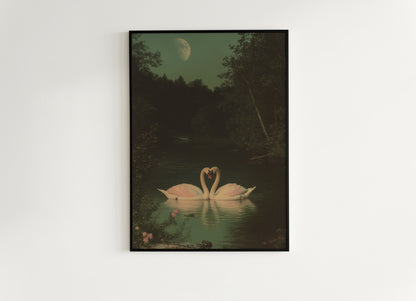 The Swans Waltz, Romantic Wall Art, Victorian Bird, Whimsigoth Nature Wall Decor, Vintage Gloomy Gothic Poster, Soft Academia Art Print