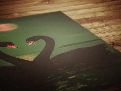 Romantic Black Swan Pair in Moonlight Art Print, Gothic Whimsigoth Wall Decor, Victorian Birds, Vintage Soft Academia Gloomy Gothic Poster