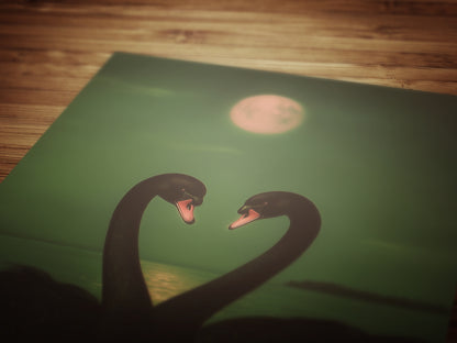 Romantic Black Swan Pair in Moonlight Art Print, Gothic Whimsigoth Wall Decor, Victorian Birds, Vintage Soft Academia Gloomy Gothic Poster
