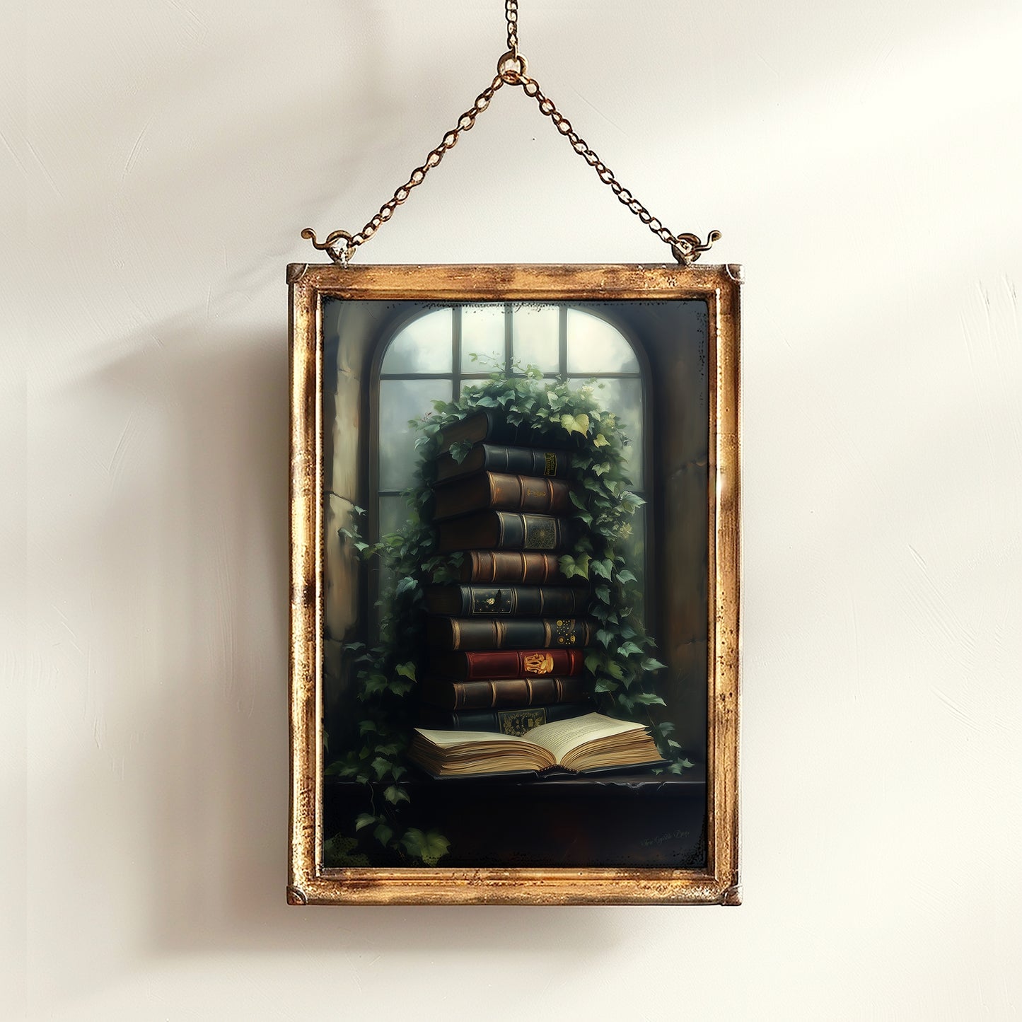 Vines and Volumes, Moody Books in Ivy-Covered Window Print, Gothic Library Witchy Wall Decor, Botanical Wall Art Whimsigoth Aesthetic Poster