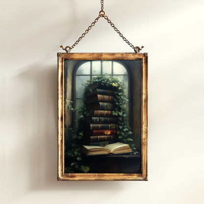 Vines and Volumes, Moody Books in Ivy-Covered Window Print, Gothic Library Witchy Wall Decor, Botanical Wall Art Whimsigoth Aesthetic Poster