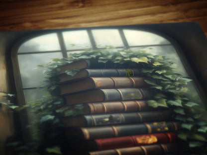 Vines and Volumes, Moody Books in Ivy-Covered Window Print, Gothic Library Witchy Wall Decor, Botanical Wall Art Whimsigoth Aesthetic Poster