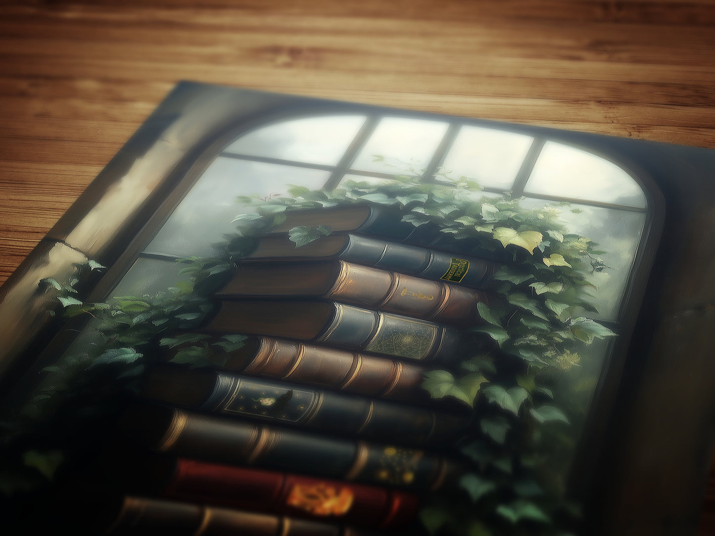 Vines and Volumes, Moody Books in Ivy-Covered Window Print, Gothic Library Witchy Wall Decor, Botanical Wall Art Whimsigoth Aesthetic Poster