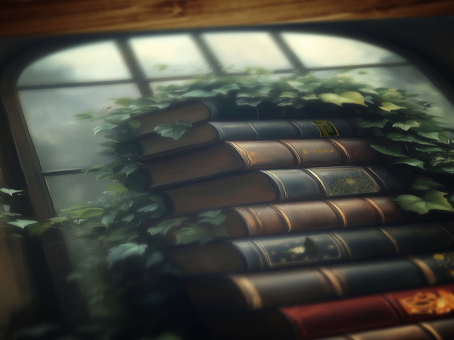 Vines and Volumes, Moody Books in Ivy-Covered Window Print, Gothic Library Witchy Wall Decor, Botanical Wall Art Whimsigoth Aesthetic Poster