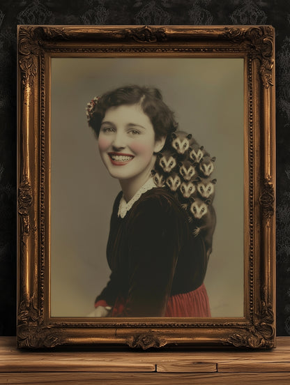 Possum Mama Art Print, Whimsigoth Animal Portrait, Creepy Cute Quirky Gothic Poster, Opossum Mom Lover Gift, Weird Classical Wall Art Decor