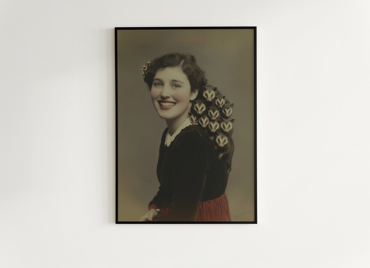 Possum Mama Art Print, Whimsigoth Animal Portrait, Creepy Cute Quirky Gothic Poster, Opossum Mom Lover Gift, Weird Classical Wall Art Decor