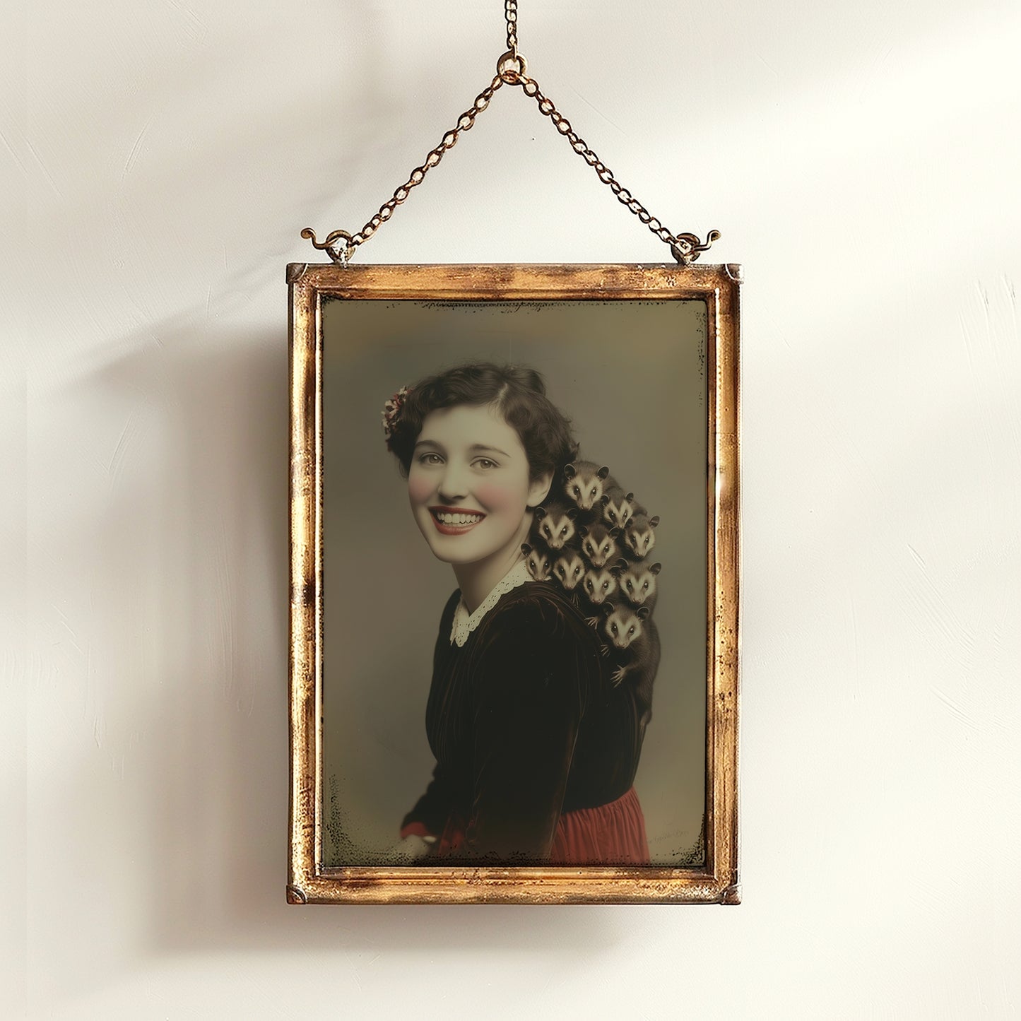 Possum Mama Art Print, Whimsigoth Animal Portrait, Creepy Cute Quirky Gothic Poster, Opossum Mom Lover Gift, Weird Classical Wall Art Decor