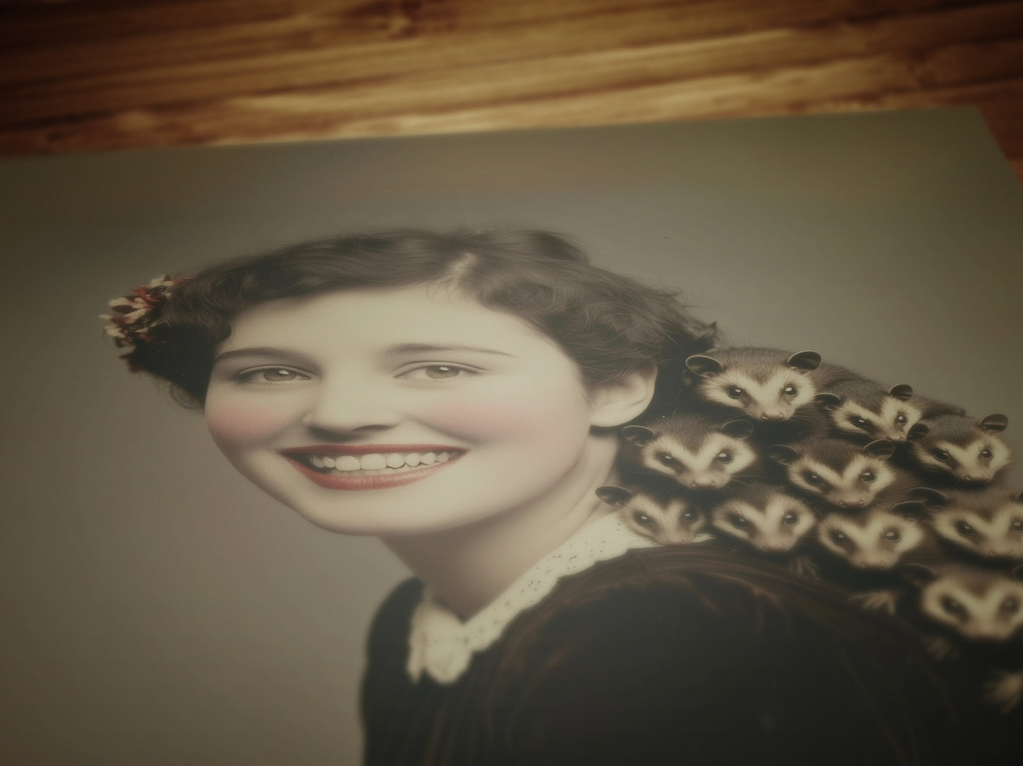 Possum Mama Art Print, Whimsigoth Animal Portrait, Creepy Cute Quirky Gothic Poster, Opossum Mom Lover Gift, Weird Classical Wall Art Decor