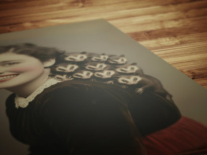 Possum Mama Art Print, Whimsigoth Animal Portrait, Creepy Cute Quirky Gothic Poster, Opossum Mom Lover Gift, Weird Classical Wall Art Decor