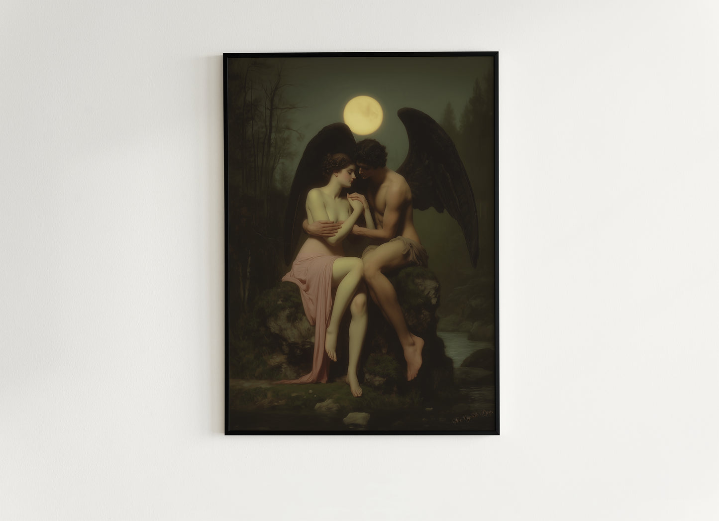 Dark Romantic Angel Of Death Art Print, Witchy Gothic Mythology Lovers Wall Decor, Whimsigoth Moonlight Fantasy Poster, Fallen Angel Poster