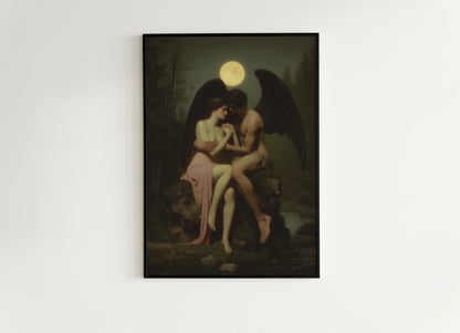 Dark Romantic Angel Of Death Art Print, Witchy Gothic Mythology Lovers Wall Decor, Whimsigoth Moonlight Fantasy Poster, Fallen Angel Poster
