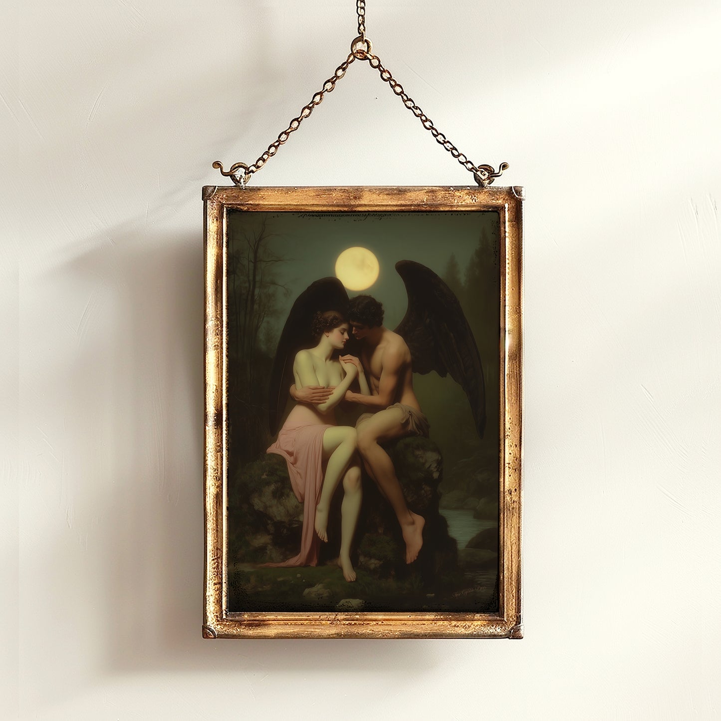 Dark Romantic Angel Of Death Art Print, Witchy Gothic Mythology Lovers Wall Decor, Whimsigoth Moonlight Fantasy Poster, Fallen Angel Poster