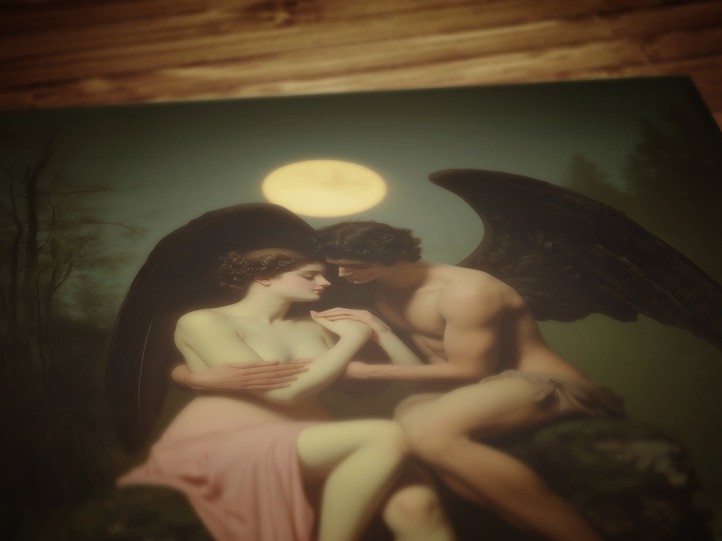 Dark Romantic Angel Of Death Art Print, Witchy Gothic Mythology Lovers Wall Decor, Whimsigoth Moonlight Fantasy Poster, Fallen Angel Poster