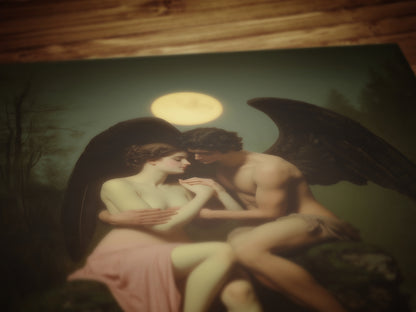 Dark Romantic Angel Of Death Art Print, Witchy Gothic Mythology Lovers Wall Decor, Whimsigoth Moonlight Fantasy Poster, Fallen Angel Poster
