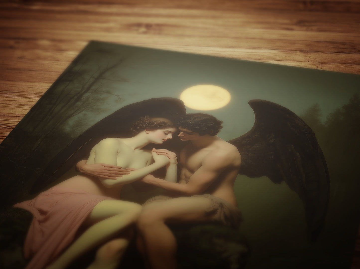 Dark Romantic Angel Of Death Art Print, Witchy Gothic Mythology Lovers Wall Decor, Whimsigoth Moonlight Fantasy Poster, Fallen Angel Poster