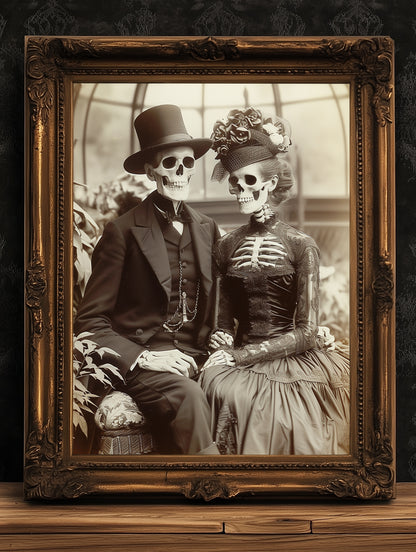 Skeleton Wedding Print, Gothic Victorian photograph, Dark Academia Poster, Witchy Goth Wedding Gift Wall Art