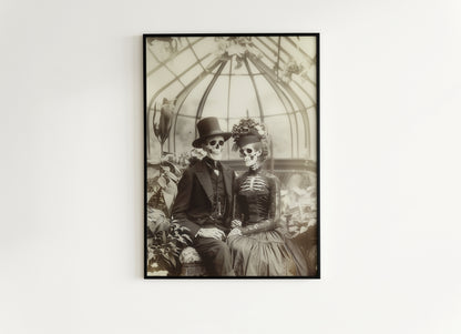Skeleton Wedding Print, Gothic Victorian photograph, Dark Academia Poster, Witchy Goth Wedding Gift Wall Art