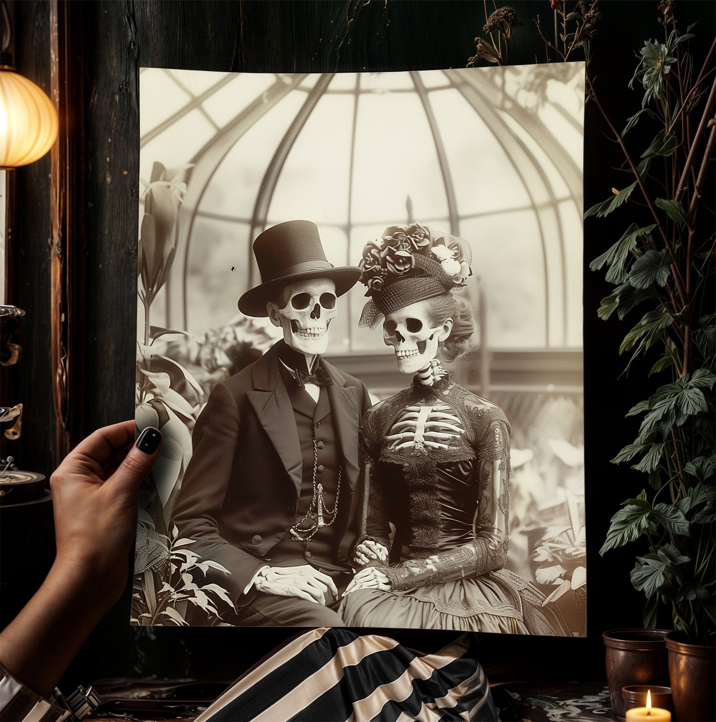 Skeleton Wedding Print, Gothic Victorian photograph, Dark Academia Poster, Witchy Goth Wedding Gift Wall Art