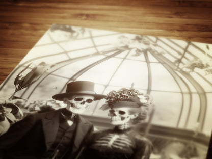 Skeleton Wedding Print, Gothic Victorian photograph, Dark Academia Poster, Witchy Goth Wedding Gift Wall Art