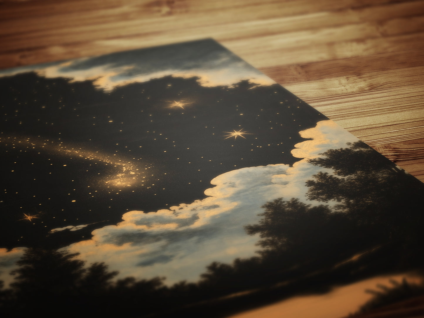 Celestial Night Sky Art Print, Whimsigoth Starry Sky Poster, Witchy Wall Art, Vintage Landscape With Stars And Clouds, Dark Academia Decor