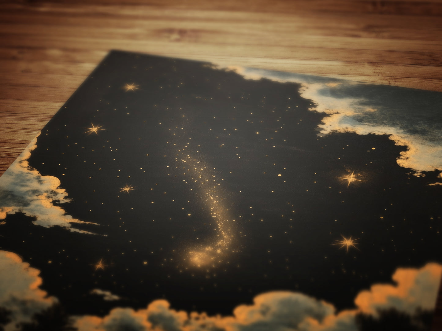 Celestial Night Sky Art Print, Whimsigoth Starry Sky Poster, Witchy Wall Art, Vintage Landscape With Stars And Clouds, Dark Academia Decor