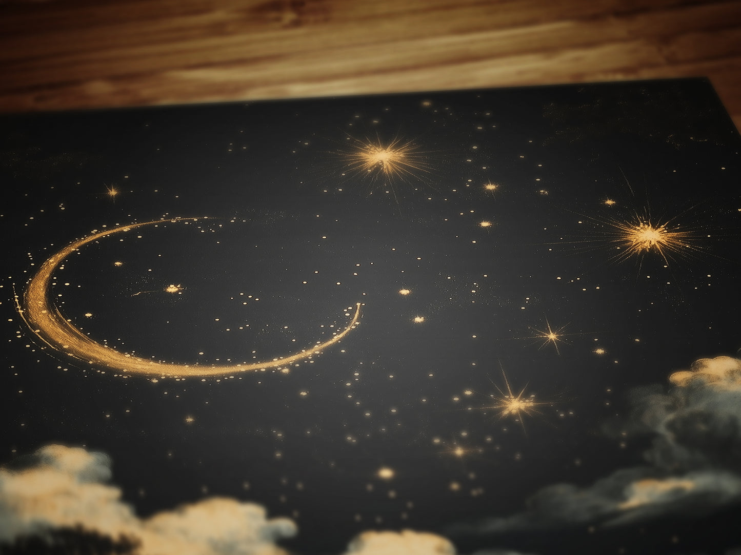 Moon and Stars Celestial Wall Art, Whimsigoth Moon Phase Poster, Dark Academia Witchy Moon Decor, Vintage Starry Sky Cloudy Night Print