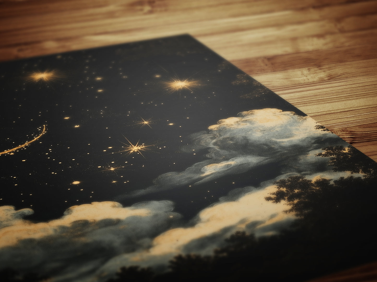 Moon and Stars Celestial Wall Art, Whimsigoth Moon Phase Poster, Dark Academia Witchy Moon Decor, Vintage Starry Sky Cloudy Night Print