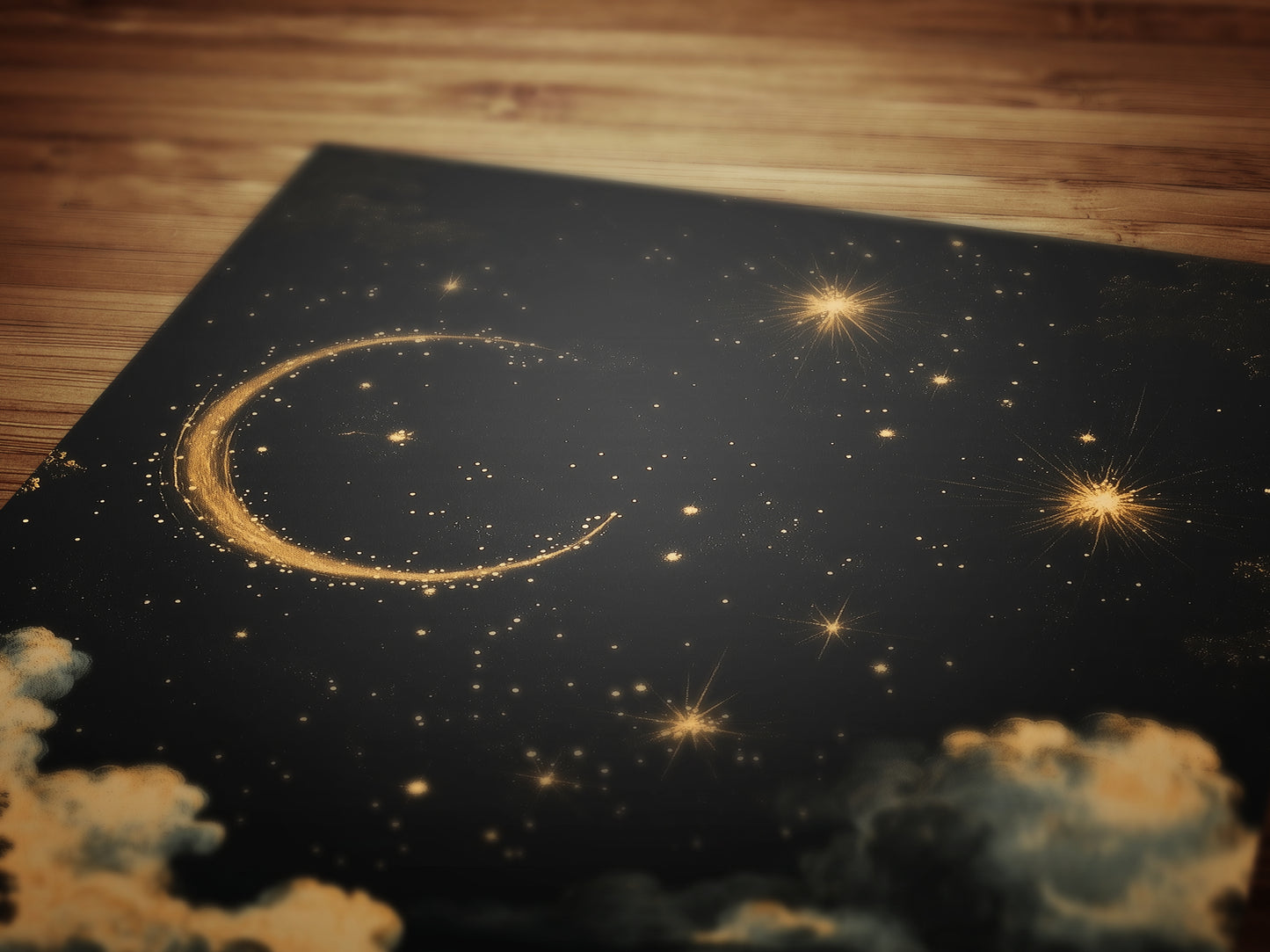 Moon and Stars Celestial Wall Art, Whimsigoth Moon Phase Poster, Dark Academia Witchy Moon Decor, Vintage Starry Sky Cloudy Night Print