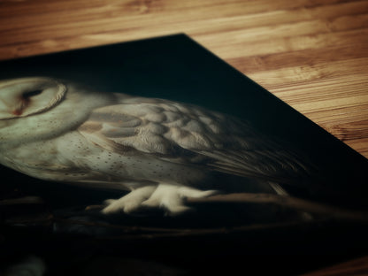 Gothic Barn Owl Perched On Roses Branch Wall Art, Vintage Nocturnal Bird Painting, Witchy Whimsigoth Decor, Dark Academia Poster