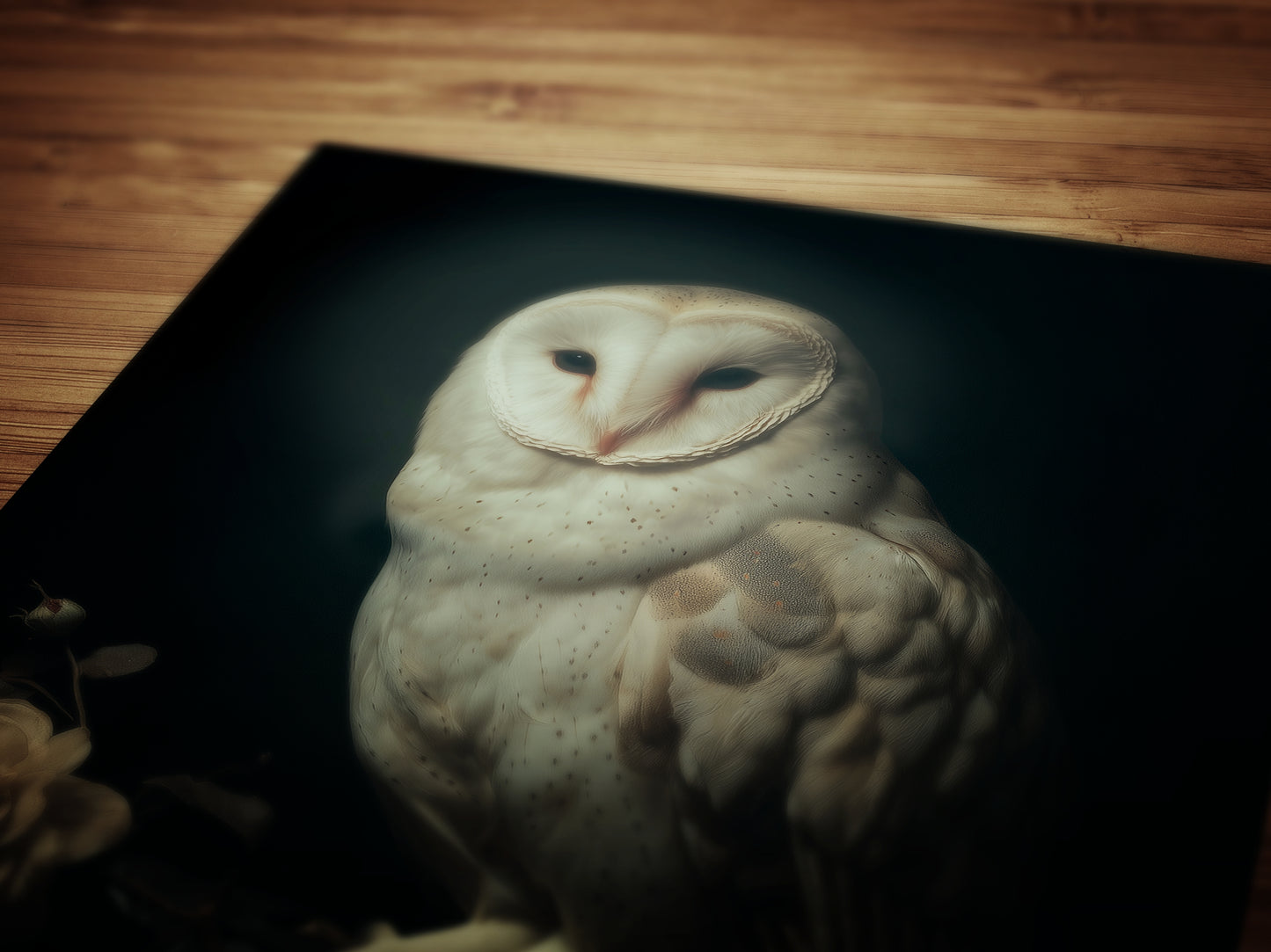 Gothic Barn Owl Perched On Roses Branch Wall Art, Vintage Nocturnal Bird Painting, Witchy Whimsigoth Decor, Dark Academia Poster