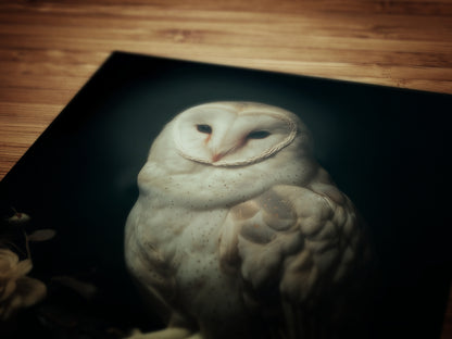 Gothic Barn Owl Perched On Roses Branch Wall Art, Vintage Nocturnal Bird Painting, Witchy Whimsigoth Decor, Dark Academia Poster