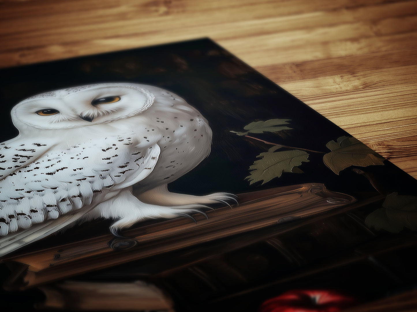Snowy Owl Perched Wall Art, Dark Academia Bird Poster, Witchy Animal Painting with Books, Moody Cottagecore Whimsigoth Decor