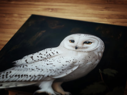 Snowy Owl Perched Wall Art, Dark Academia Bird Poster, Witchy Animal Painting with Books, Moody Cottagecore Whimsigoth Decor