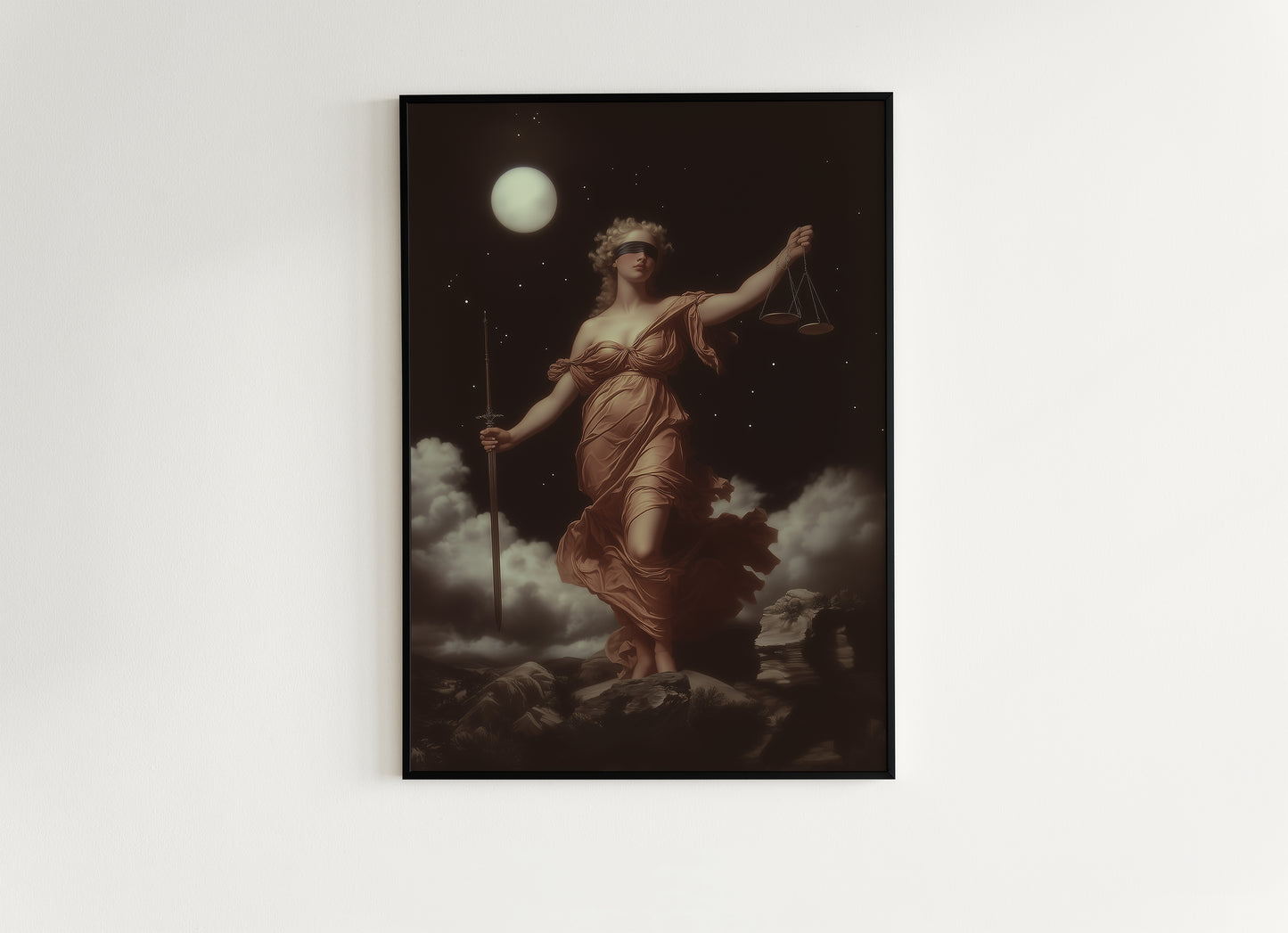 Themis Wall Art, Blind Justice Goddess Poster, Greek Mythology Wall Art, Mythical Lady Justice Painting, Feminine Power Dark Academia Decor
