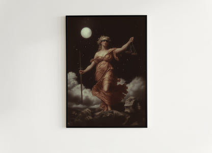 Themis Wall Art, Blind Justice Goddess Poster, Greek Mythology Wall Art, Mythical Lady Justice Painting, Feminine Power Dark Academia Decor