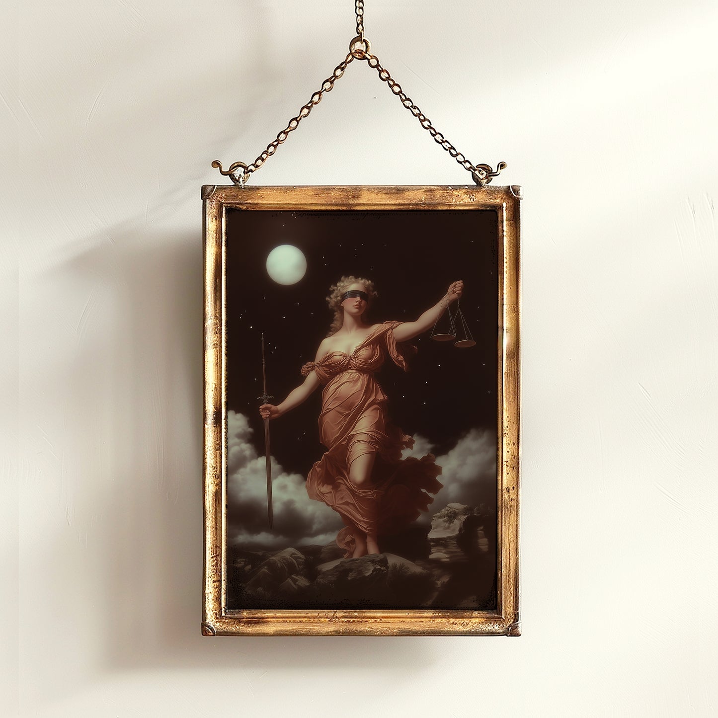 Themis Wall Art, Blind Justice Goddess Poster, Greek Mythology Wall Art, Mythical Lady Justice Painting, Feminine Power Dark Academia Decor