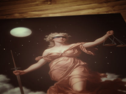 Themis Wall Art, Blind Justice Goddess Poster, Greek Mythology Wall Art, Mythical Lady Justice Painting, Feminine Power Dark Academia Decor