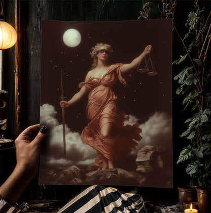 Themis Wall Art, Blind Justice Goddess Poster, Greek Mythology Wall Art, Mythical Lady Justice Painting, Feminine Power Dark Academia Decor