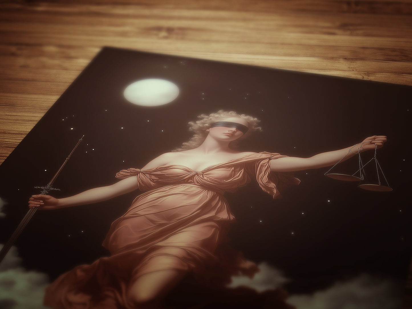 Themis Wall Art, Blind Justice Goddess Poster, Greek Mythology Wall Art, Mythical Lady Justice Painting, Feminine Power Dark Academia Decor
