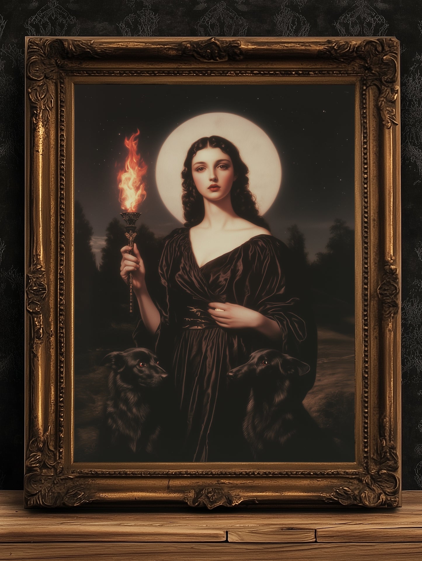 Hecate Greek Goddess Poster, Triple Moon Goddess Painting Print, Whimsigoth Decor Hekate Goddess Wall art, Witchy Dark Academia Print