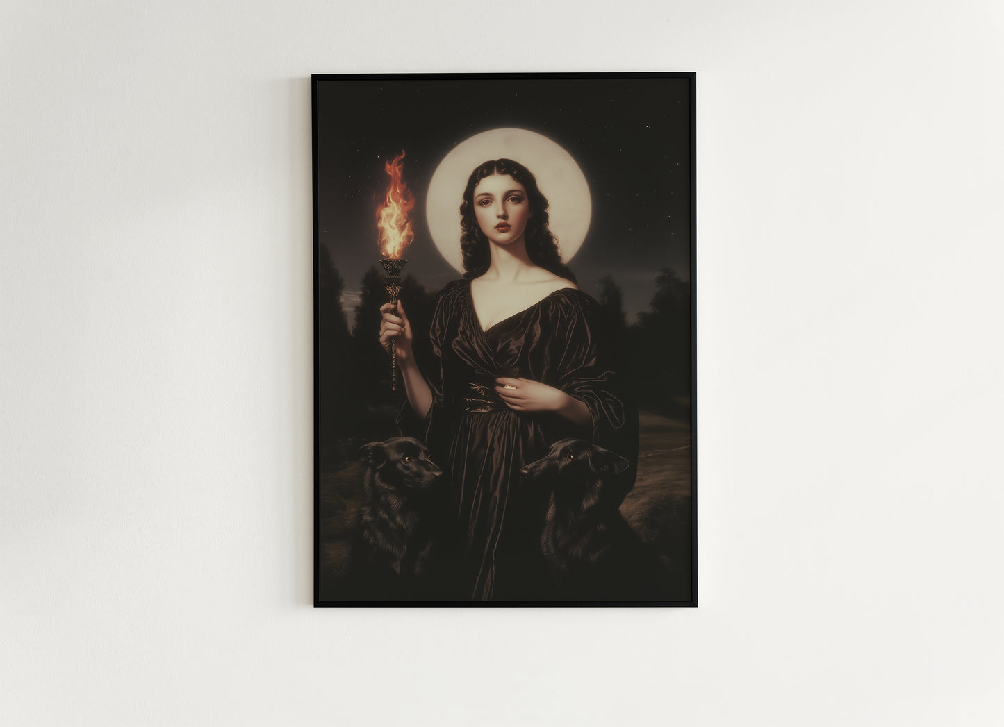 Hecate Greek Goddess Poster, Triple Moon Goddess Painting Print, Whimsigoth Decor Hekate Goddess Wall art, Witchy Dark Academia Print