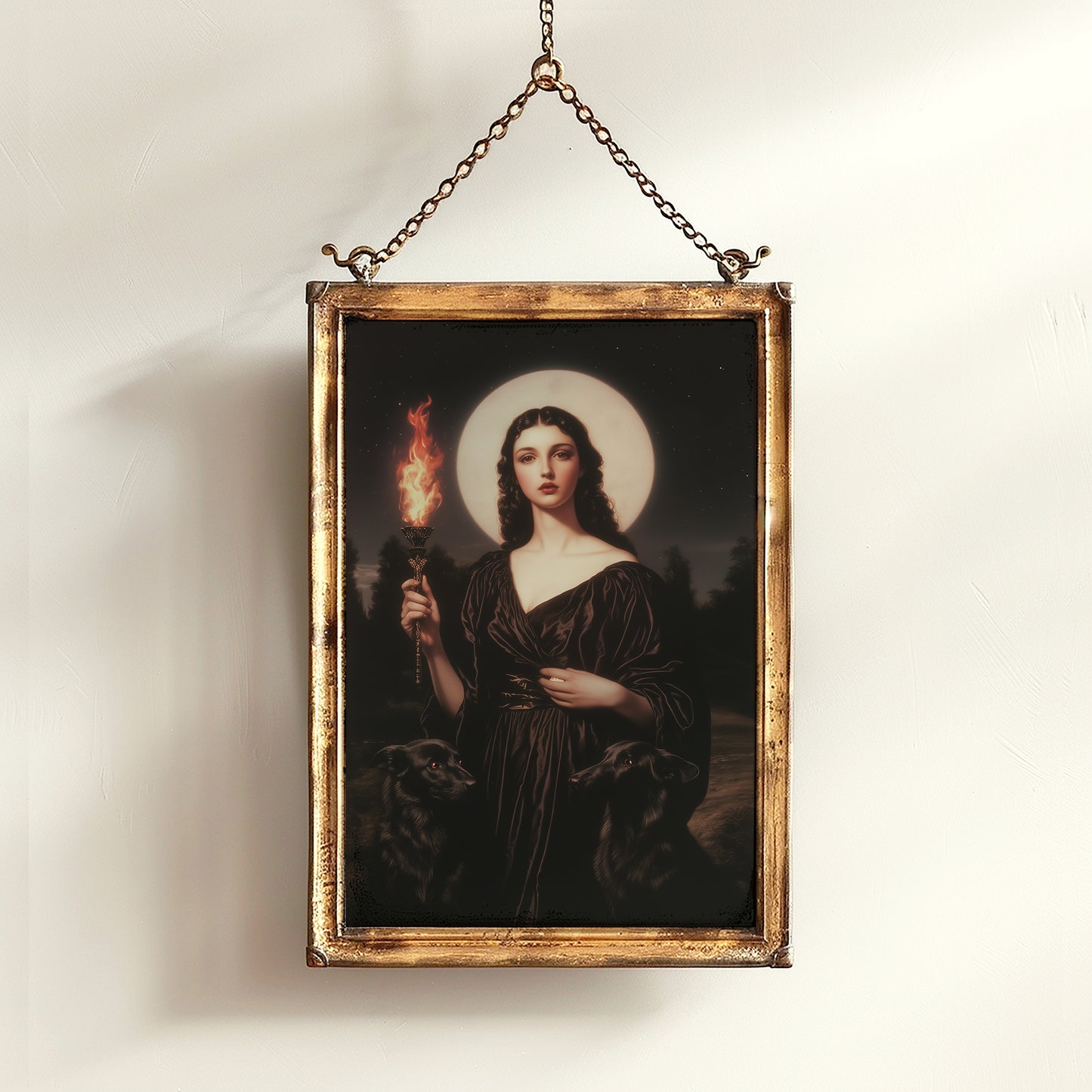 Hecate Greek Goddess Poster, Triple Moon Goddess Painting Print, Whimsigoth Decor Hekate Goddess Wall art, Witchy Dark Academia Print