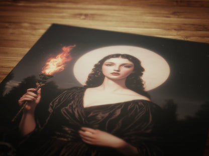 Hecate Greek Goddess Poster, Triple Moon Goddess Painting Print, Whimsigoth Decor Hekate Goddess Wall art, Witchy Dark Academia Print