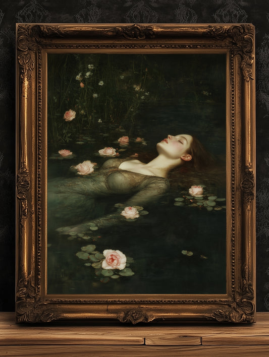 Romantic Gothic Ophelia Poster, Aesthetic Wall Art Moody Victorian Floral Art, Shakespeare Gothic Occult Poster, Printable Cottagecore Decor